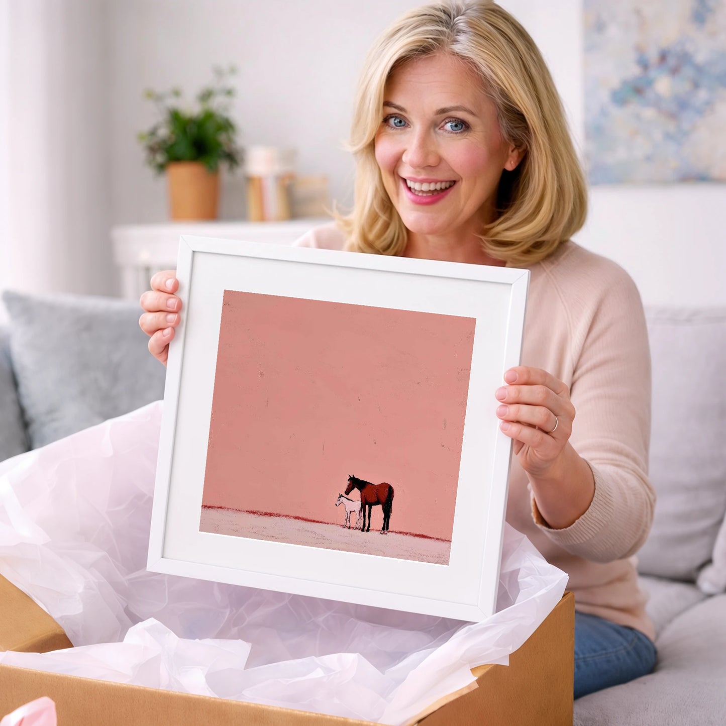 Dusty Rose Bond - mare & foal art gift idea for horse lovers
