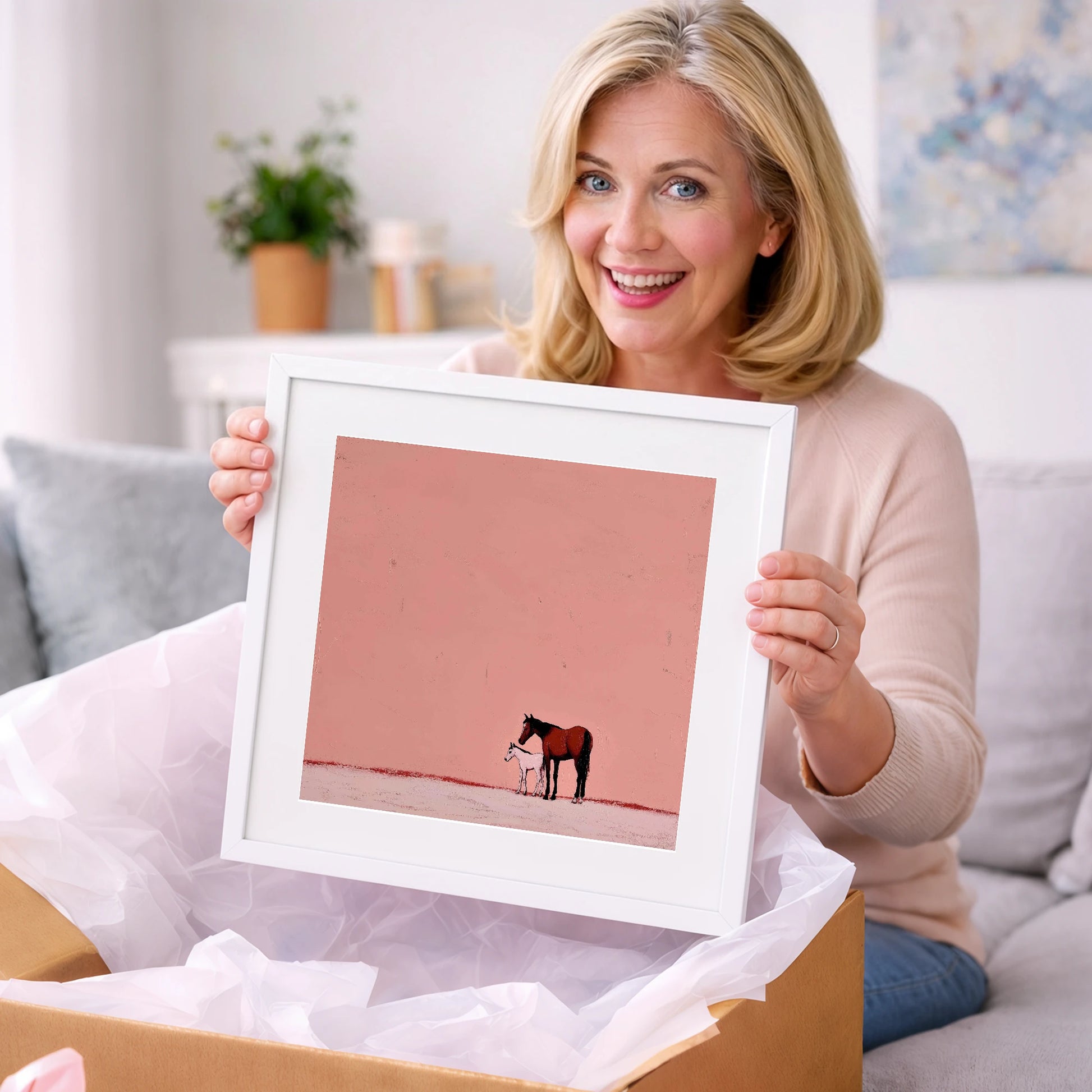 Dusty Rose Bond - mare & foal art gift idea for horse lovers