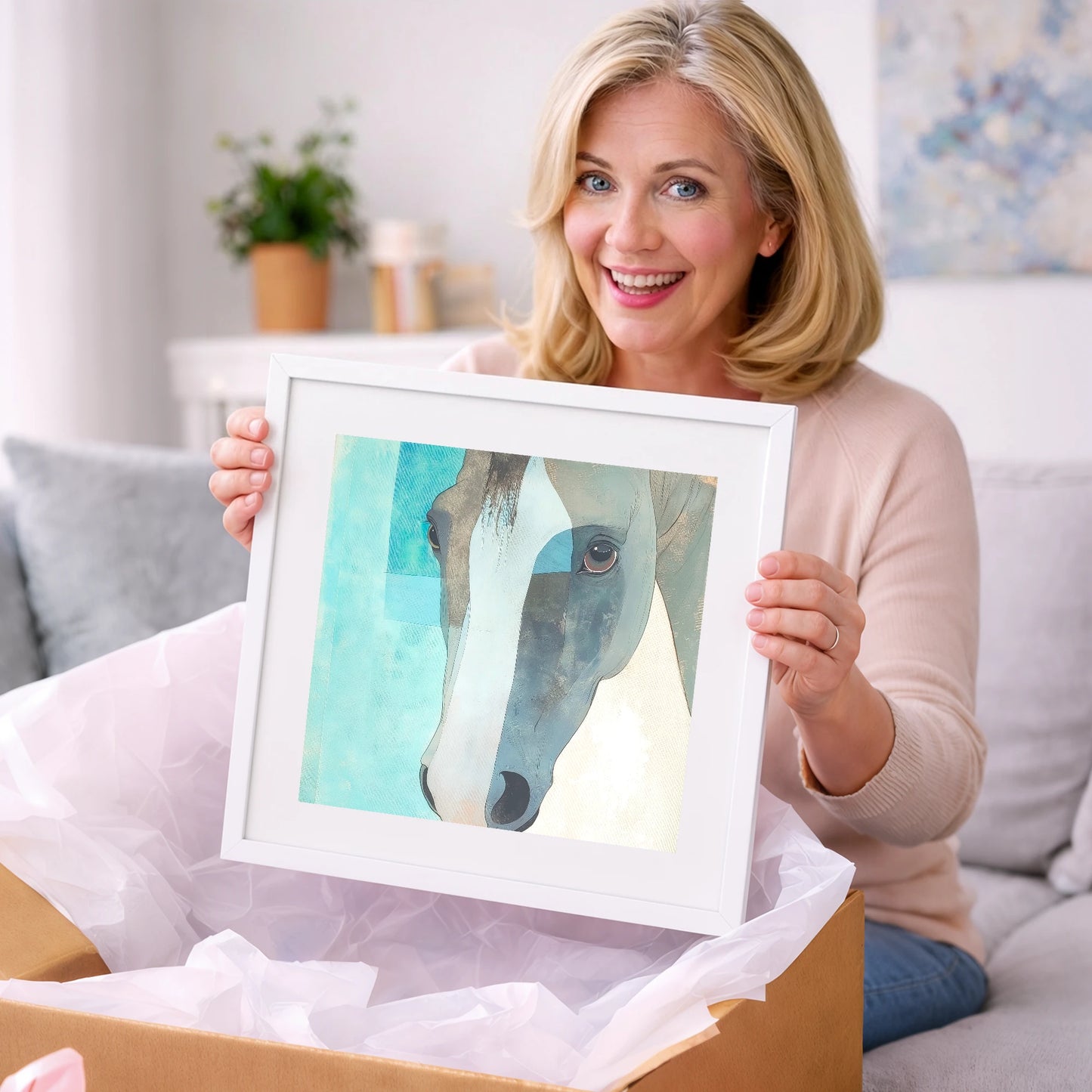 Modern Grey Gaze - horse portrait art gift idea for horse lovers