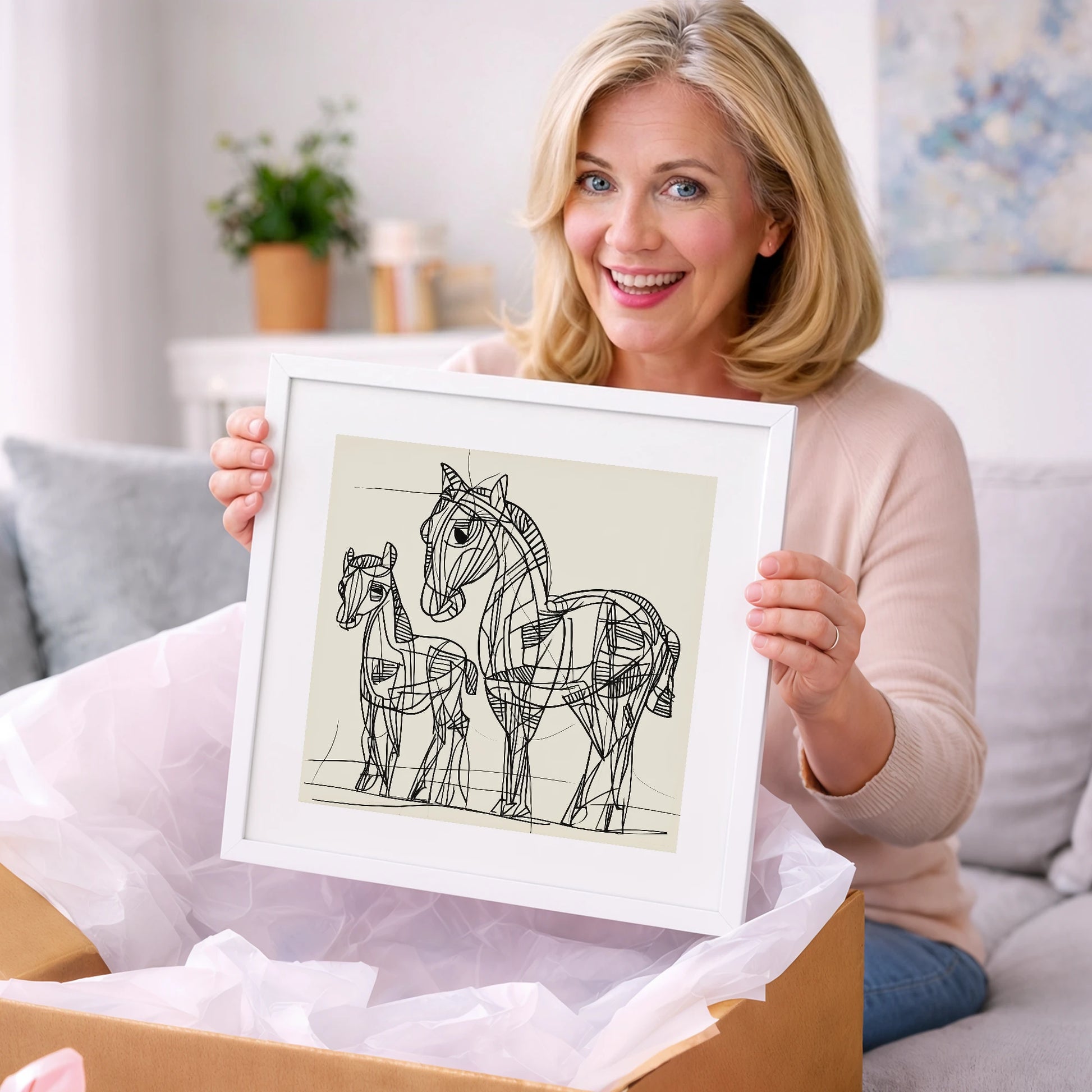 Linear Equine Bond - mare & foal art gift idea for horse lovers