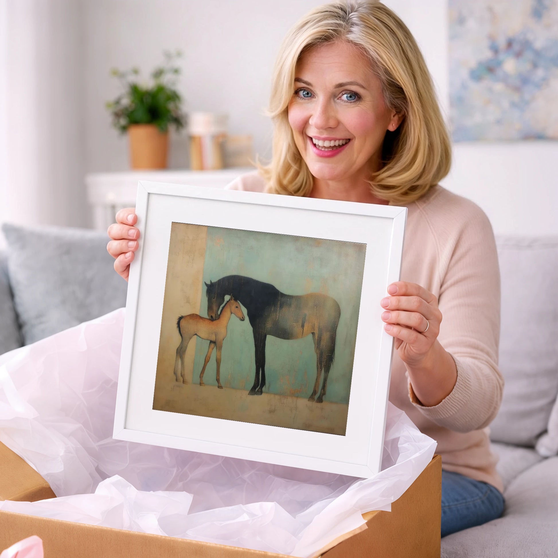 A Golden Bond - mare & foal art gift idea for horse lovers
