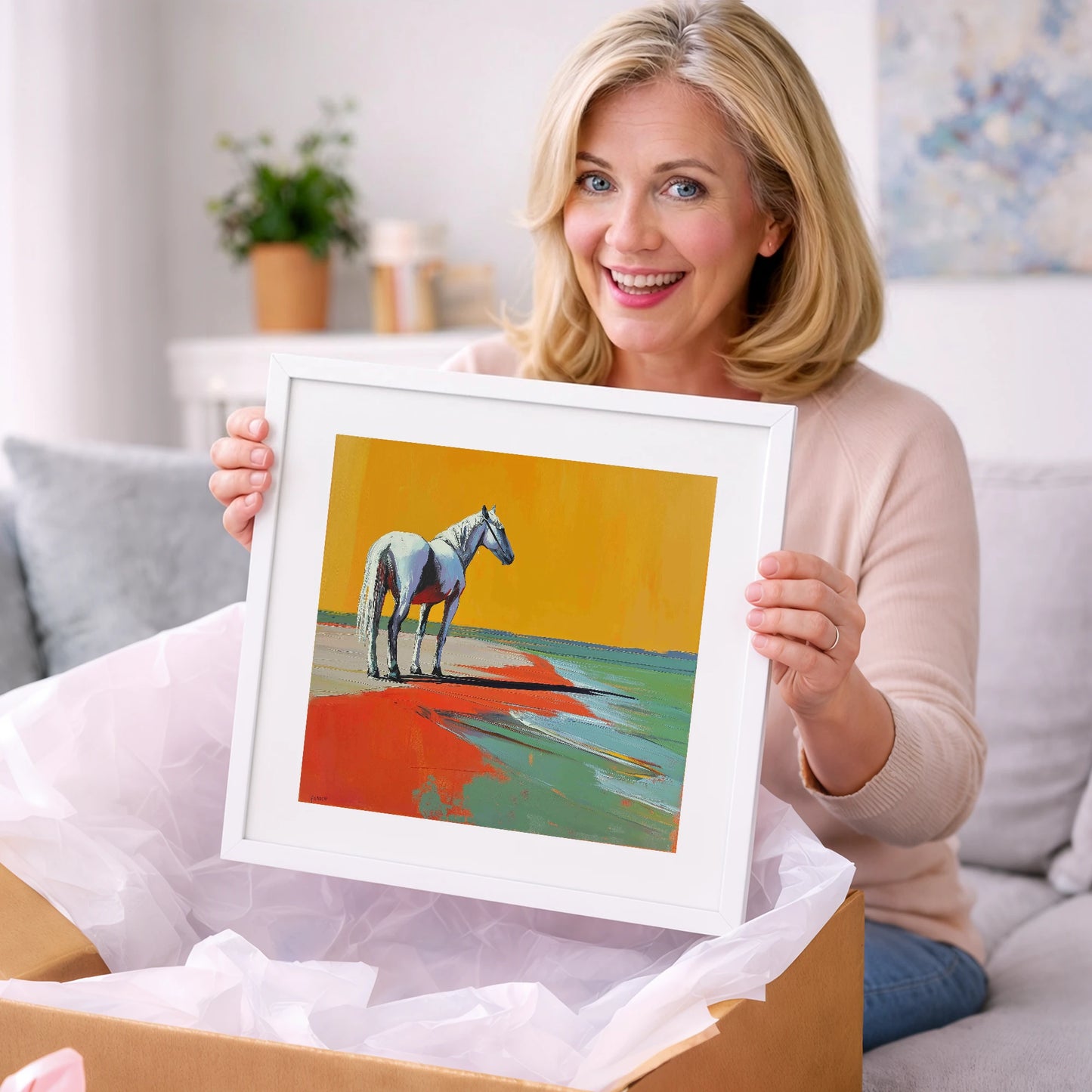 Amber Horizon - horse landscape art gift idea for horse lovers
