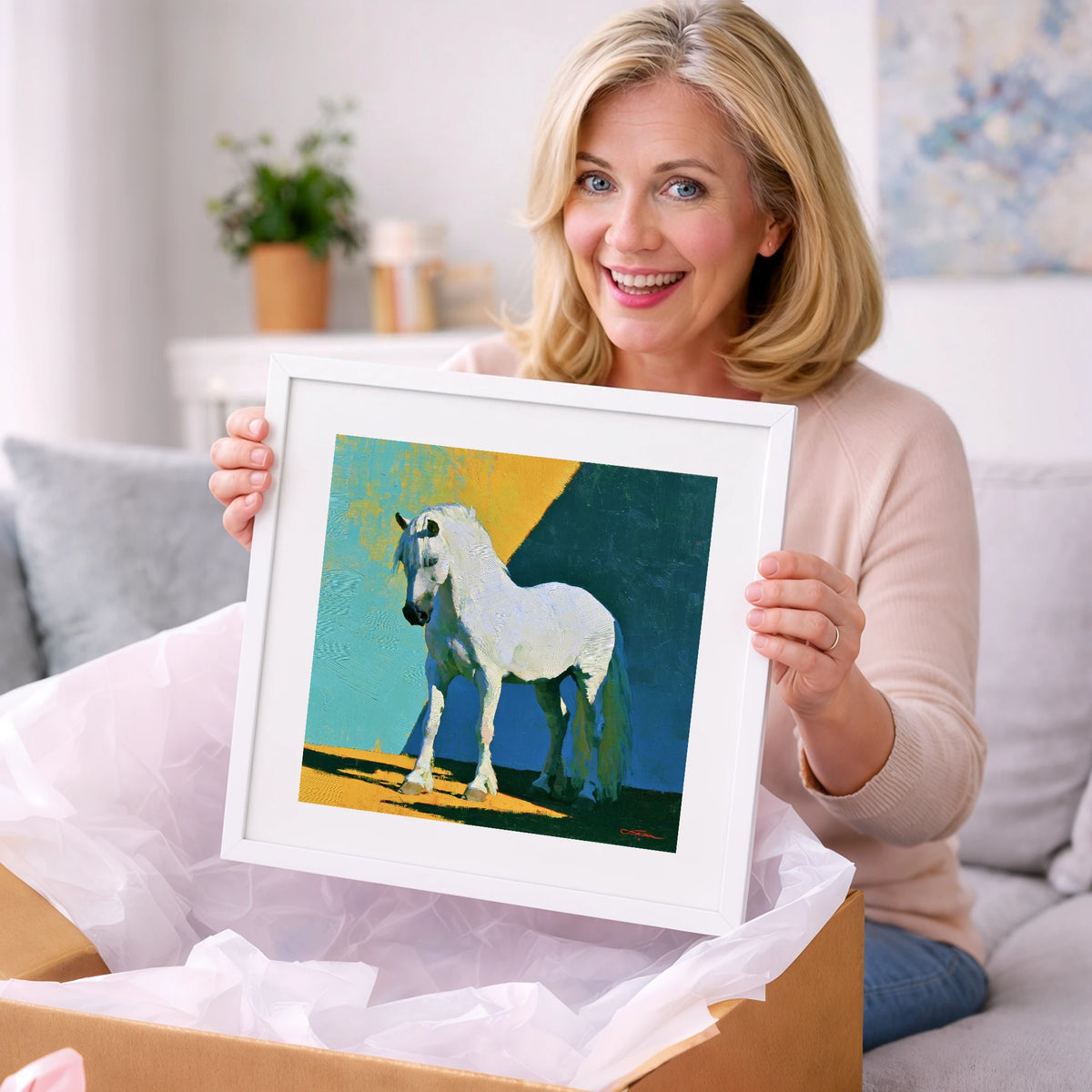 Grey Horse in Vivid Sunlight - horse breed art gift idea for horse lovers