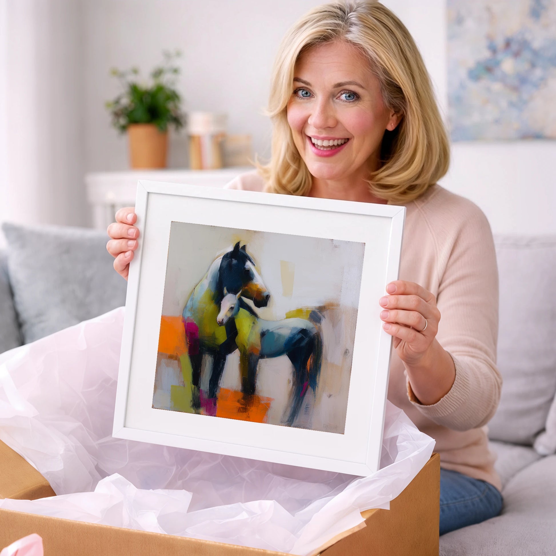 Vibrant Mare and Foal - mare & foal art gift idea for horse lovers