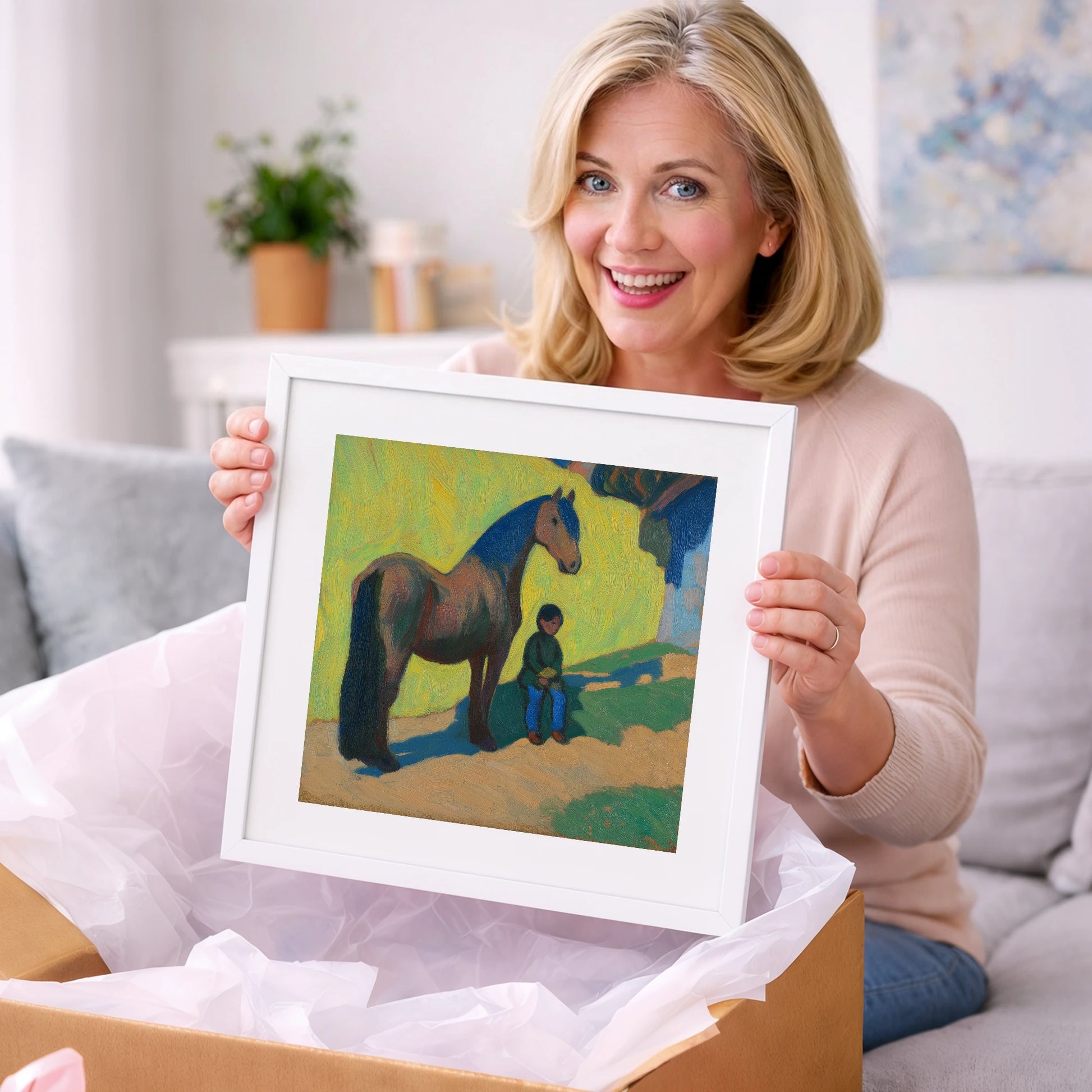 Sunlit Companionship - horse & rider art gift idea for horse lovers