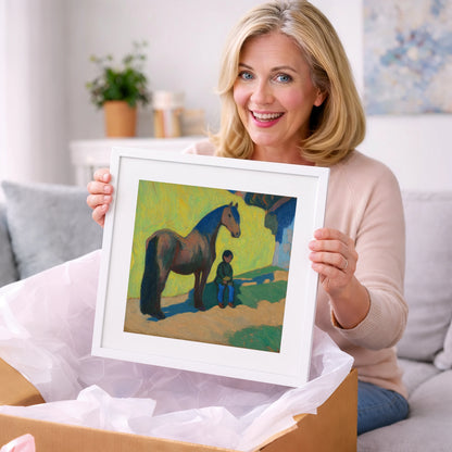 Sunlit Companionship - horse & rider art gift idea for horse lovers