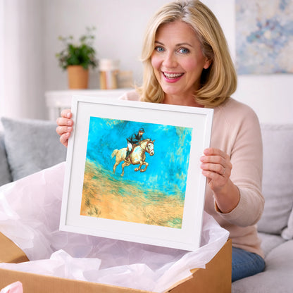 Flight in Cerulean - show jumping horse art gift idea for horse lovers