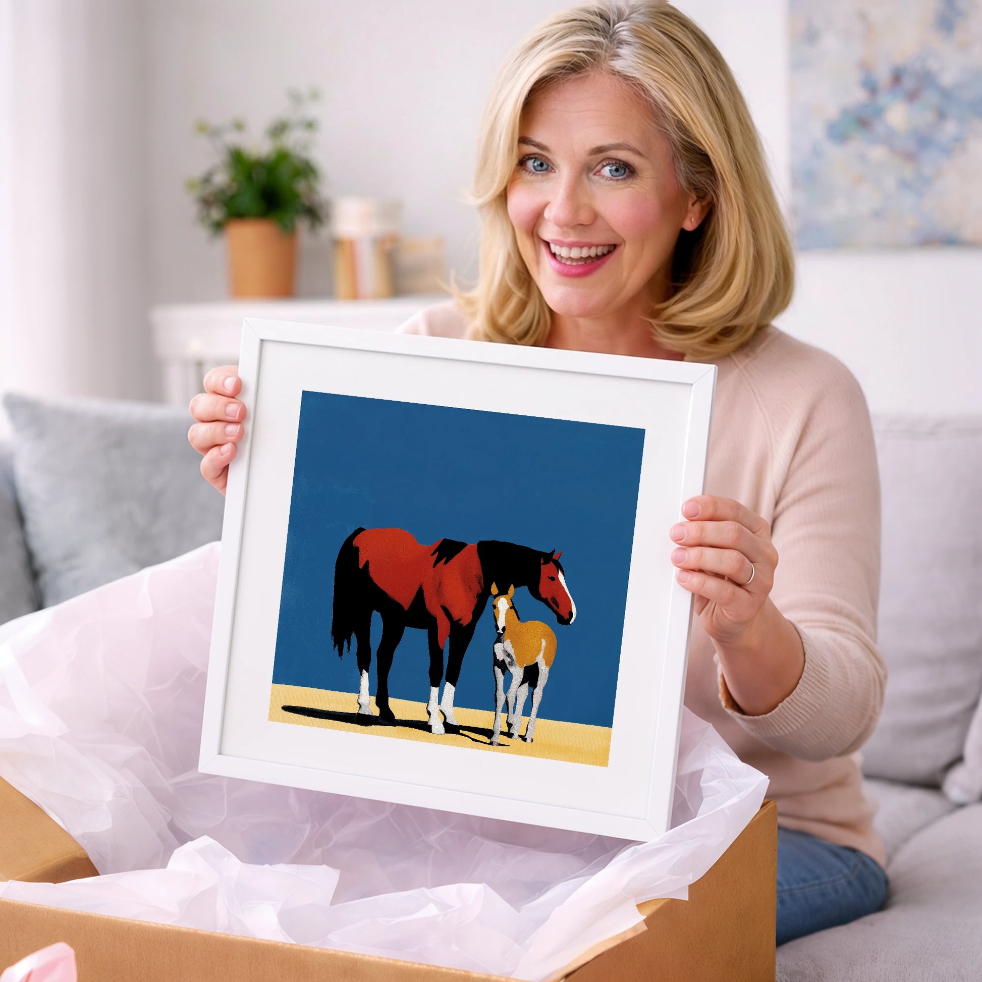 Bold Modern Devotion - mare & foal art gift idea for horse lovers