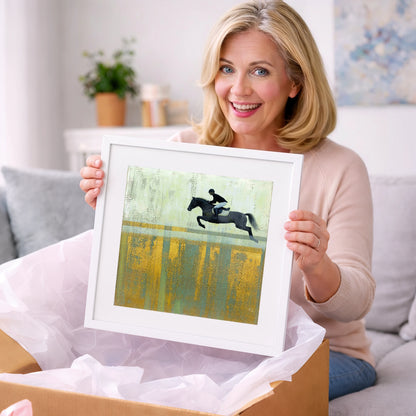 Flight Over Gold - show jumping horse art gift idea for horse lovers