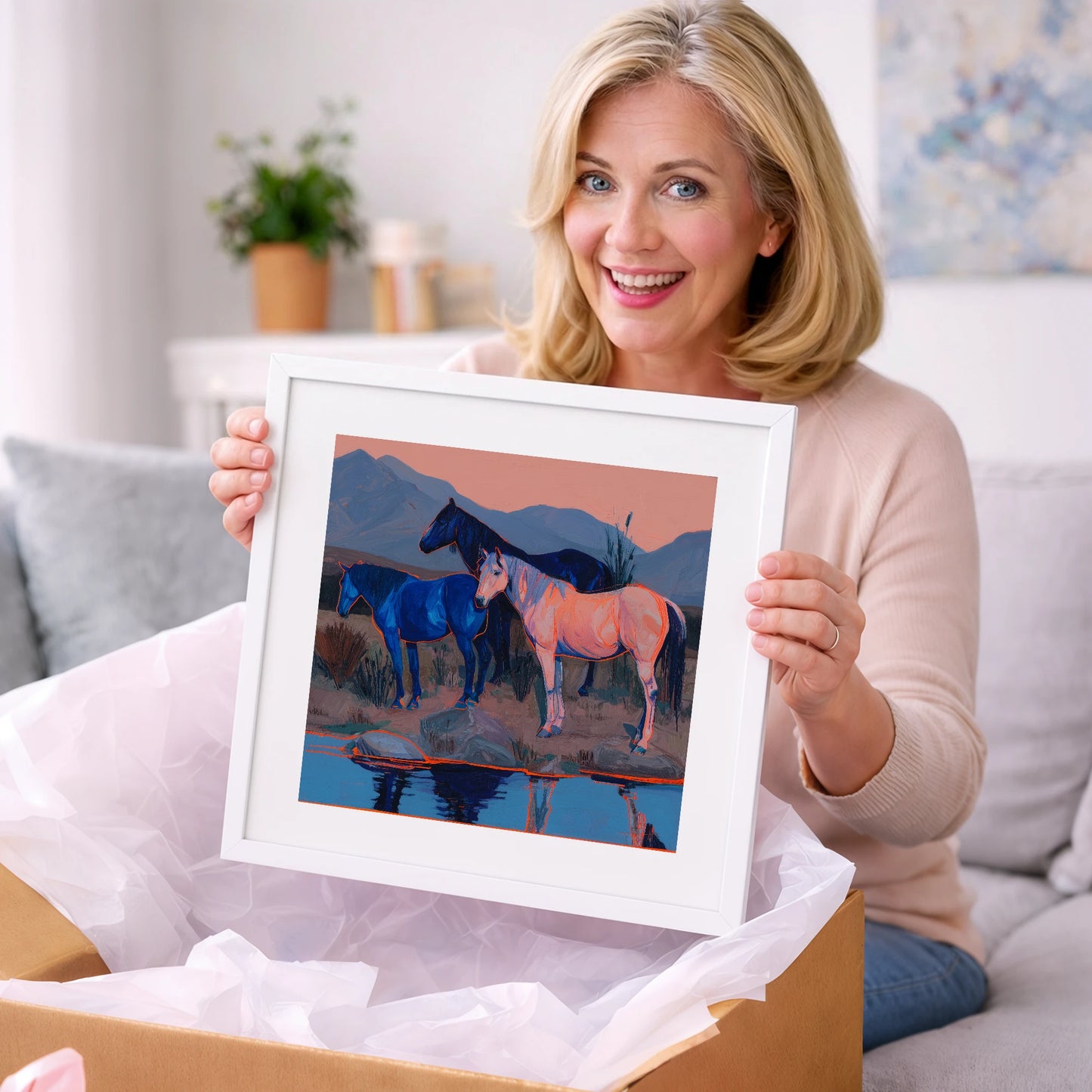 Vivid Indigo Dusk - wild horses art gift idea for horse lovers