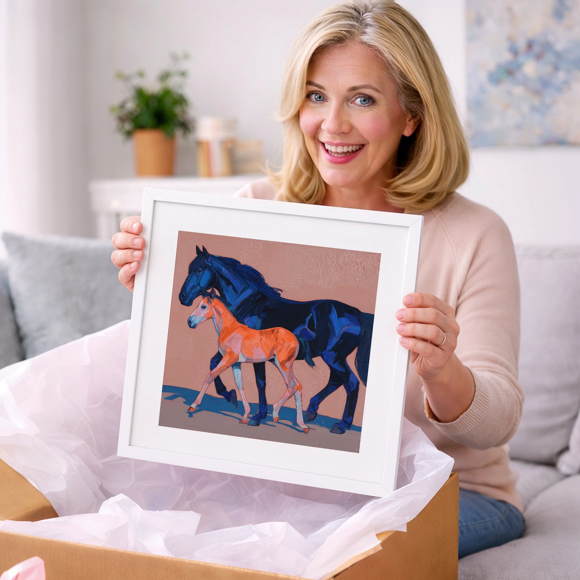 Cobalt and Coral - mare & foal art gift idea for horse lovers