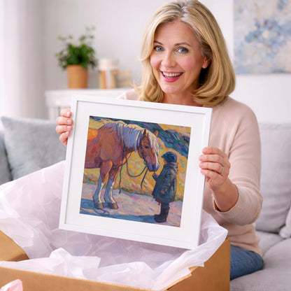 A Gentle Exchange - horse & rider art gift idea for horse lovers