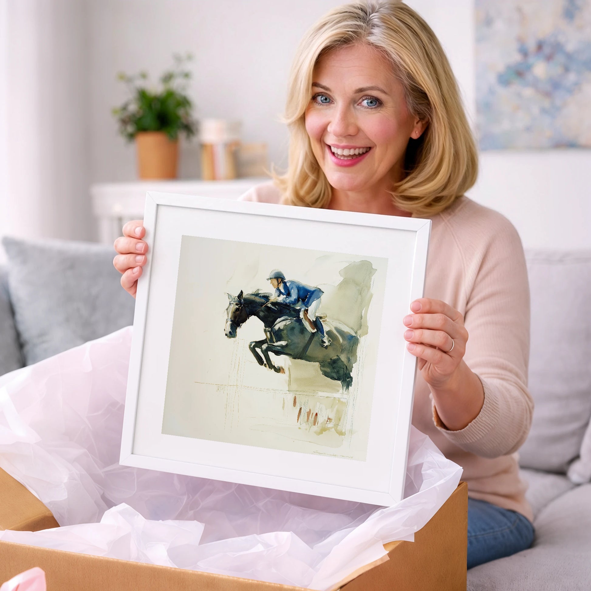 Suspended Grace - show jumping horse art gift idea for horse lovers