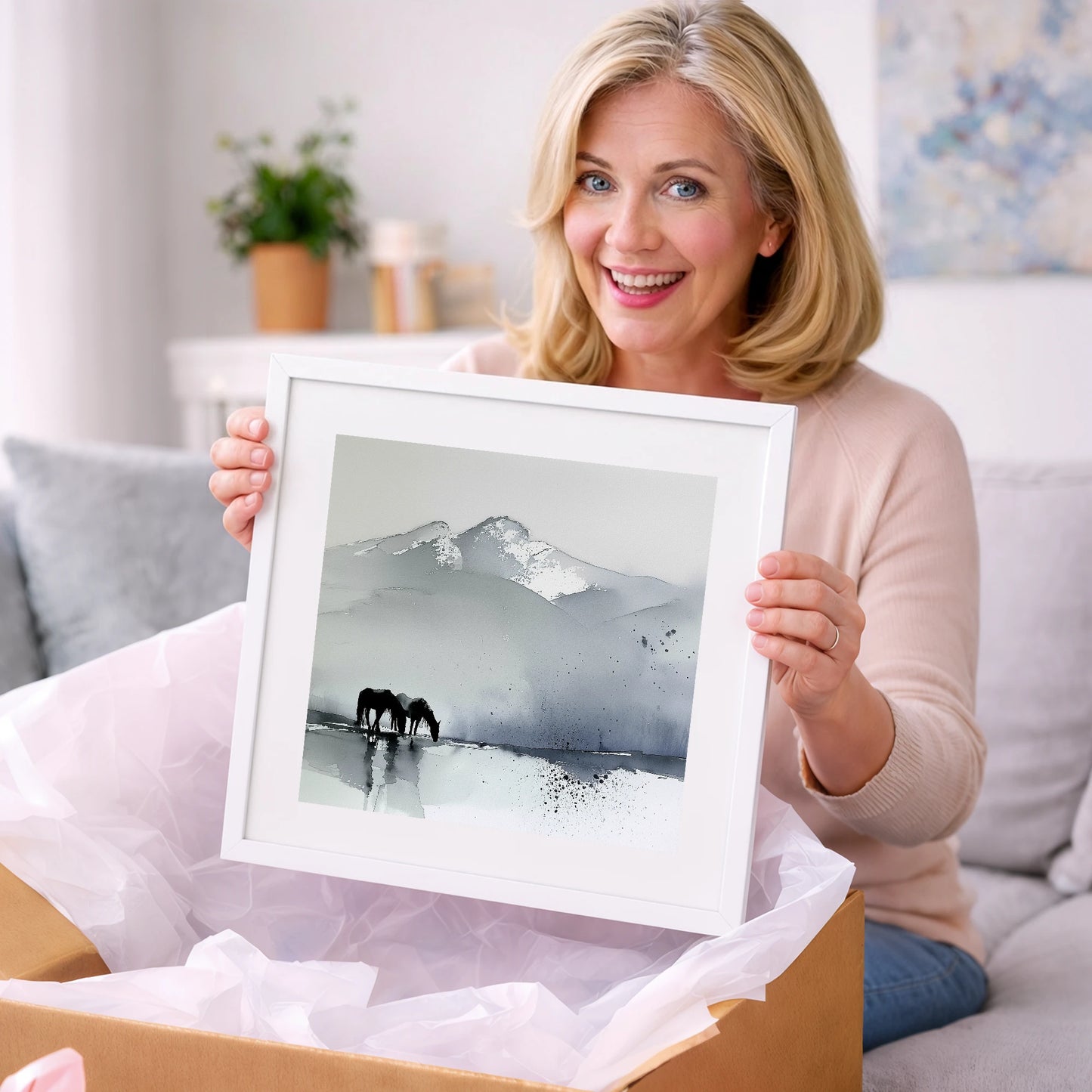 Mountain Mist Reflections - horse landscape art gift idea for horse lovers