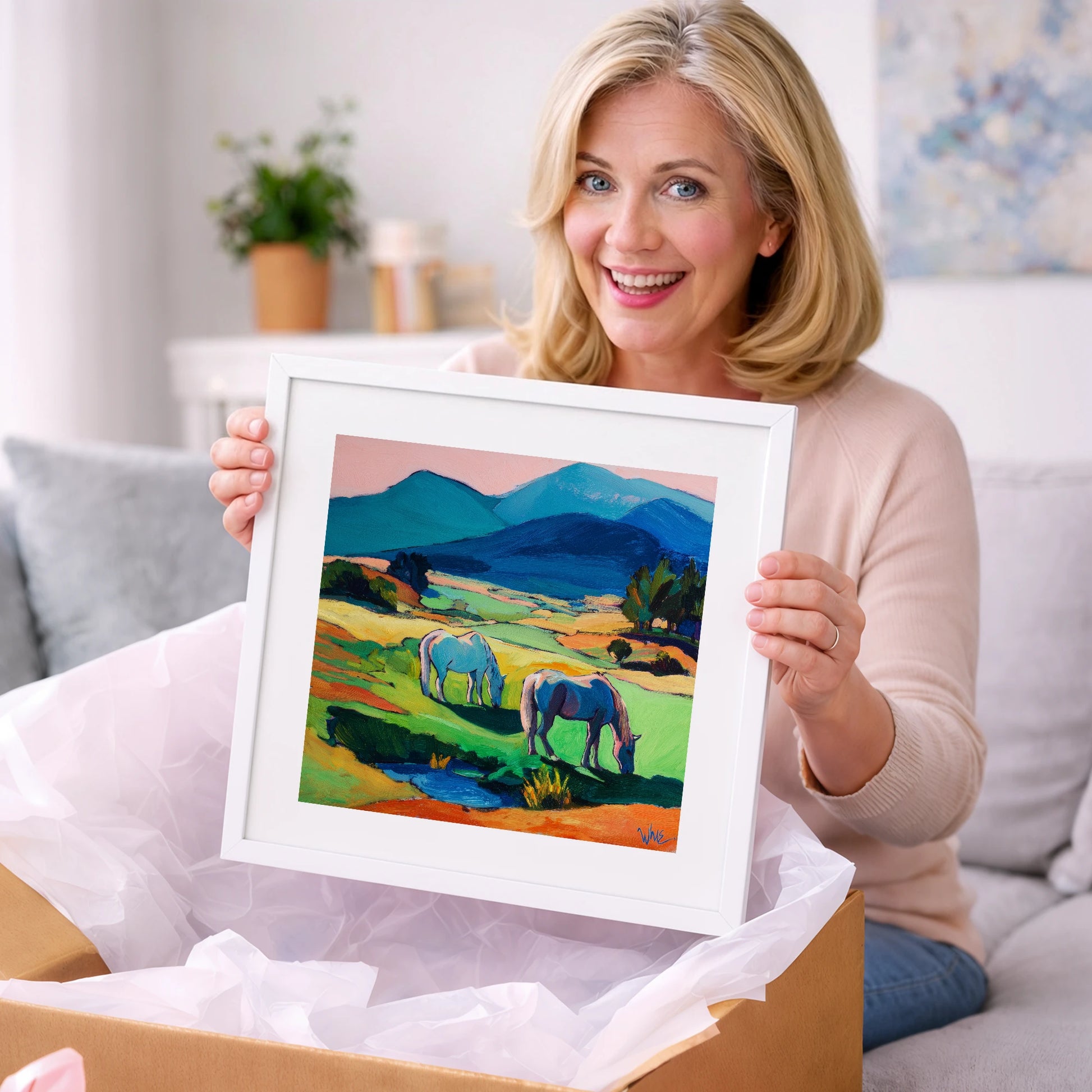 Painted Valley Grazing - horse landscape art gift idea for horse lovers