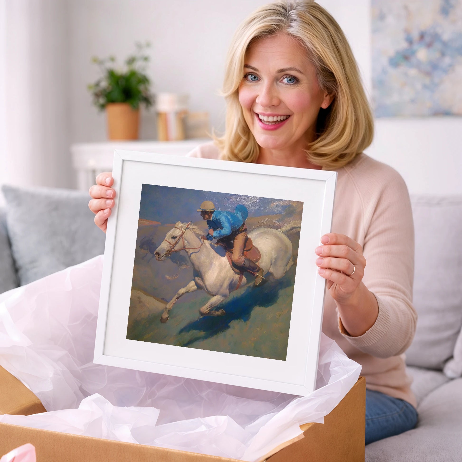 Cerulean Gallop - racing horse art gift idea for horse lovers
