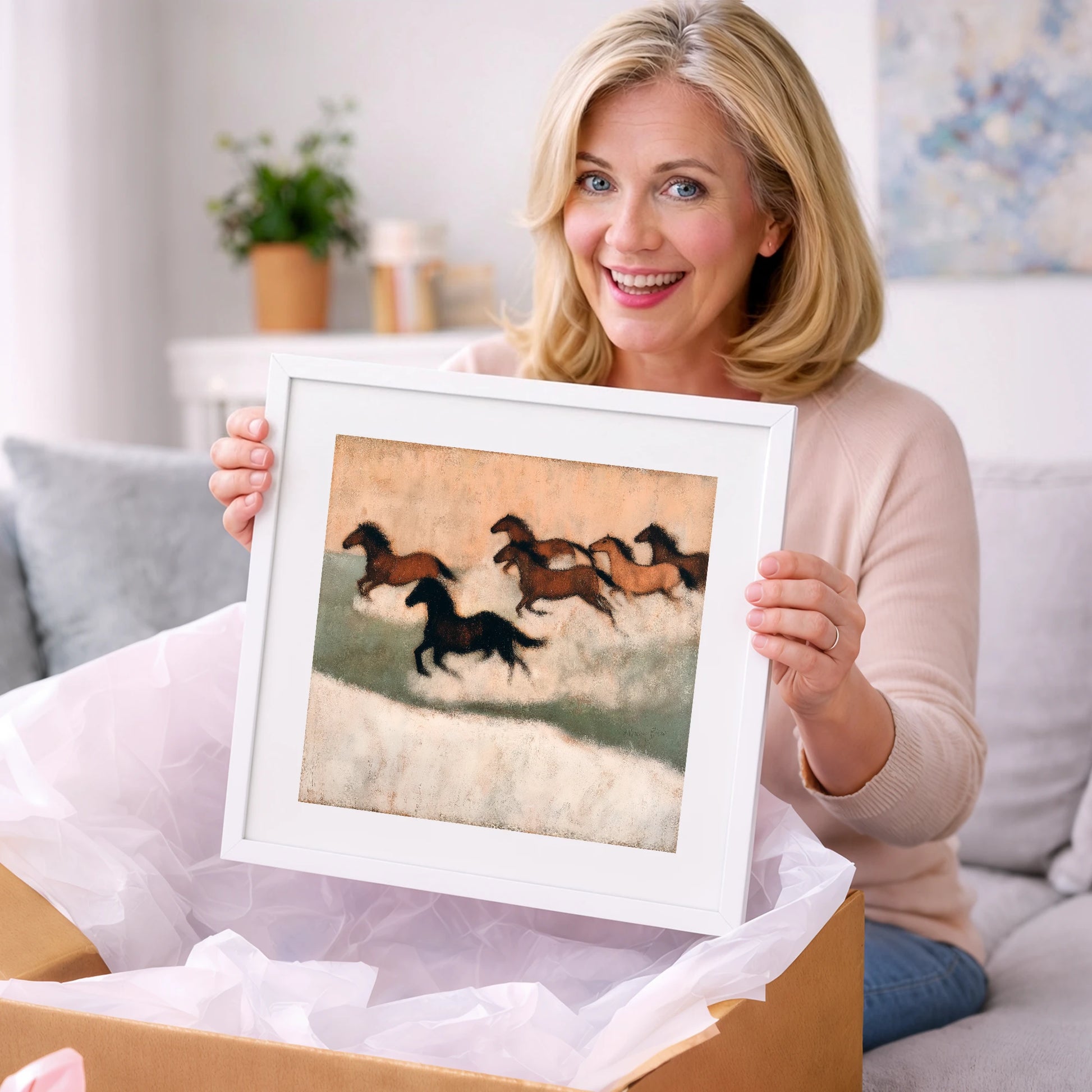 Through the Winter Haze - wild horses art gift idea for horse lovers