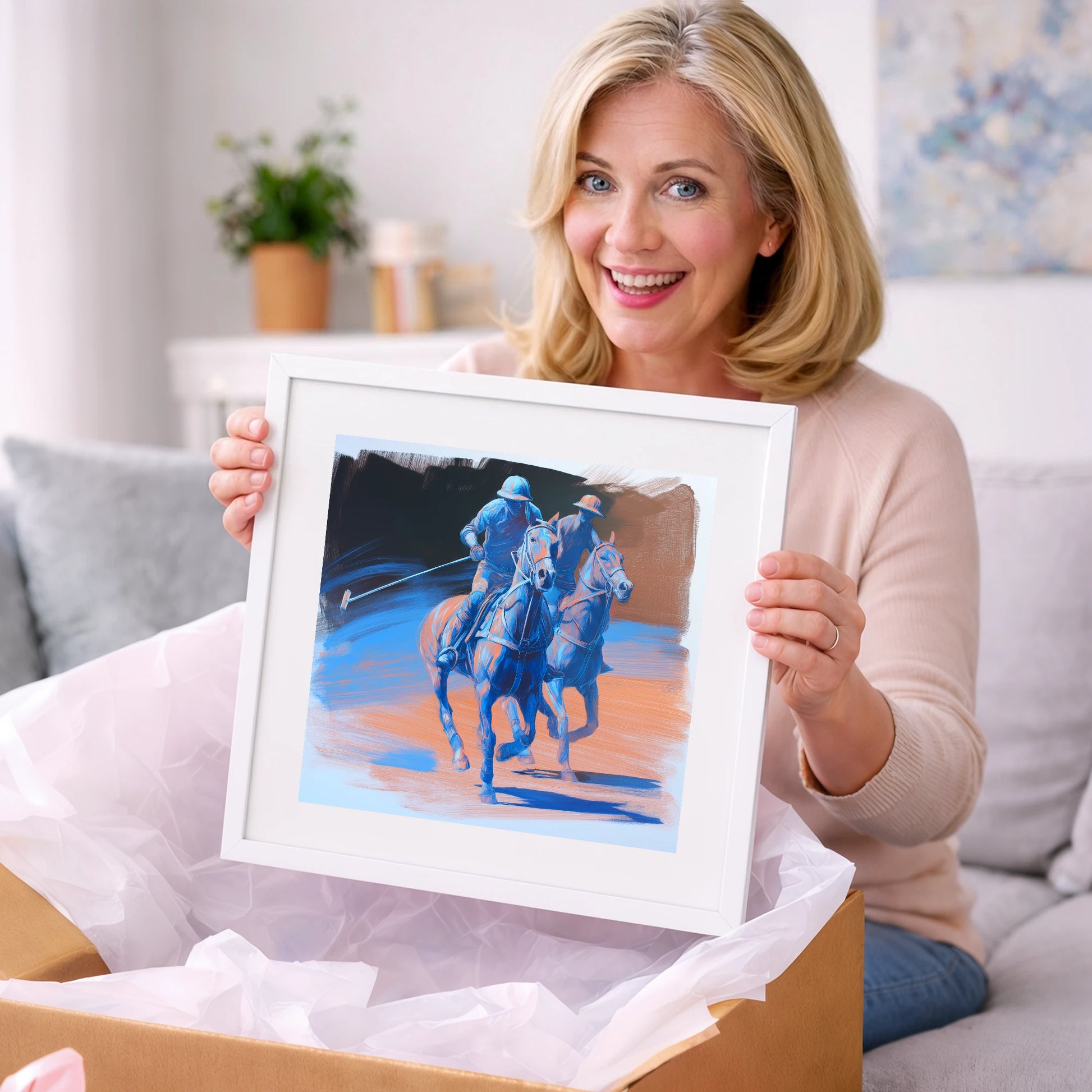 Cobalt Polo Pursuit - polo horse art gift idea for horse lovers