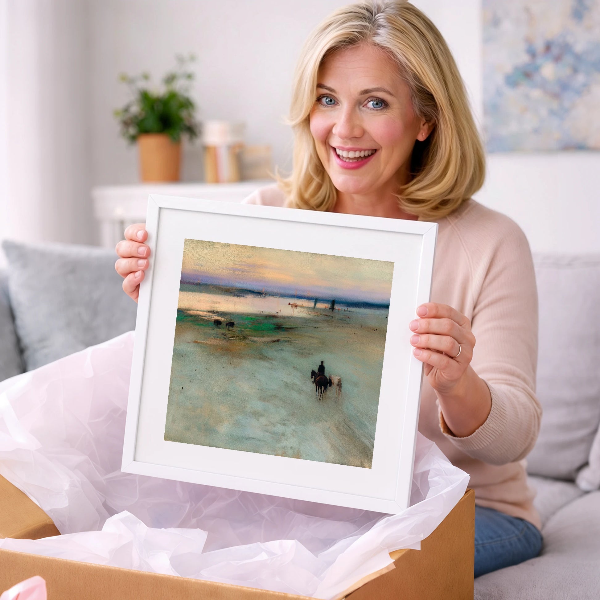 Across the Evening Sands - horse landscape art gift idea for horse lovers