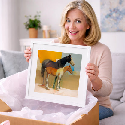 Sunlit Painted Foal - mare & foal art gift idea for horse lovers