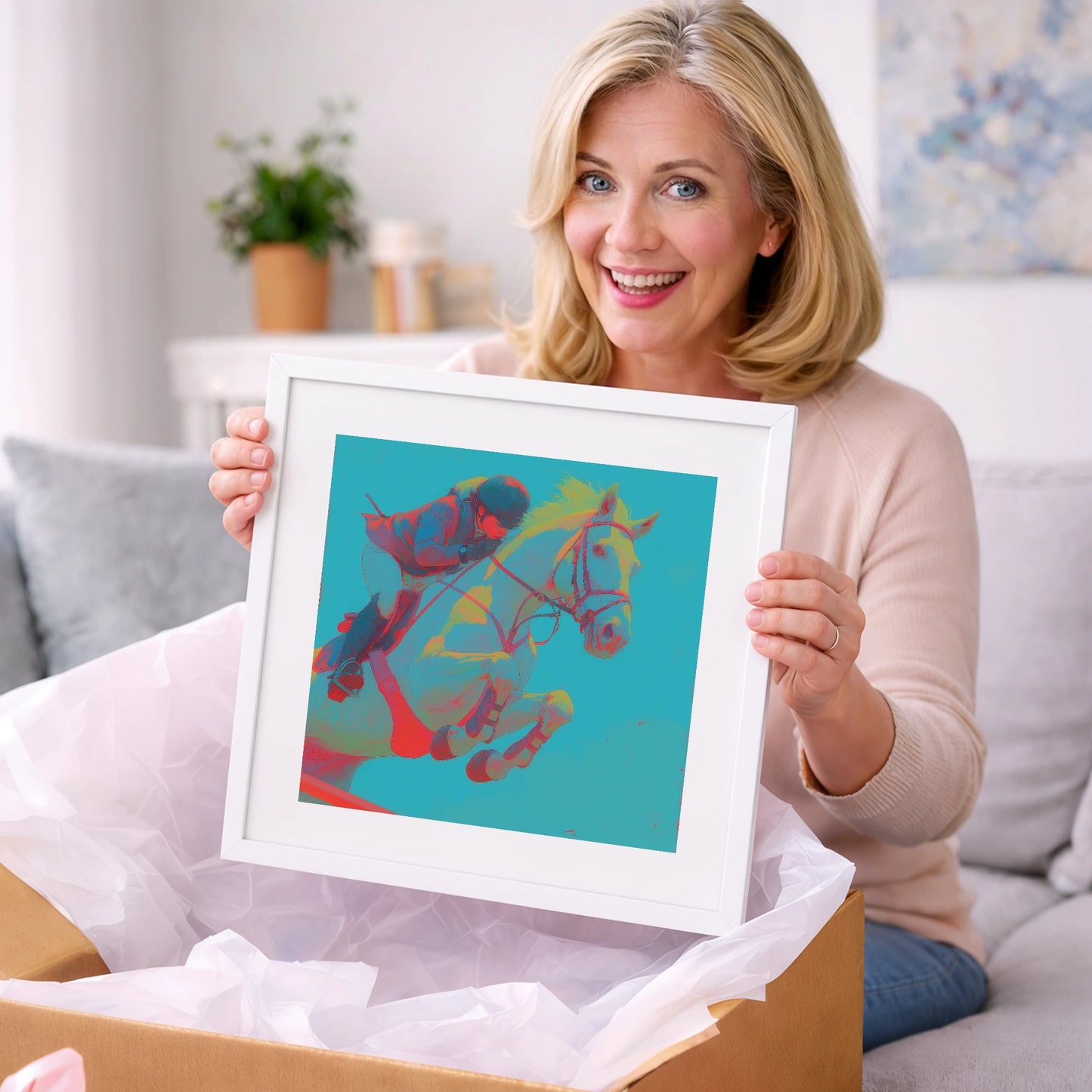 Vivid Airtime - show jumping horse art gift idea for horse lovers