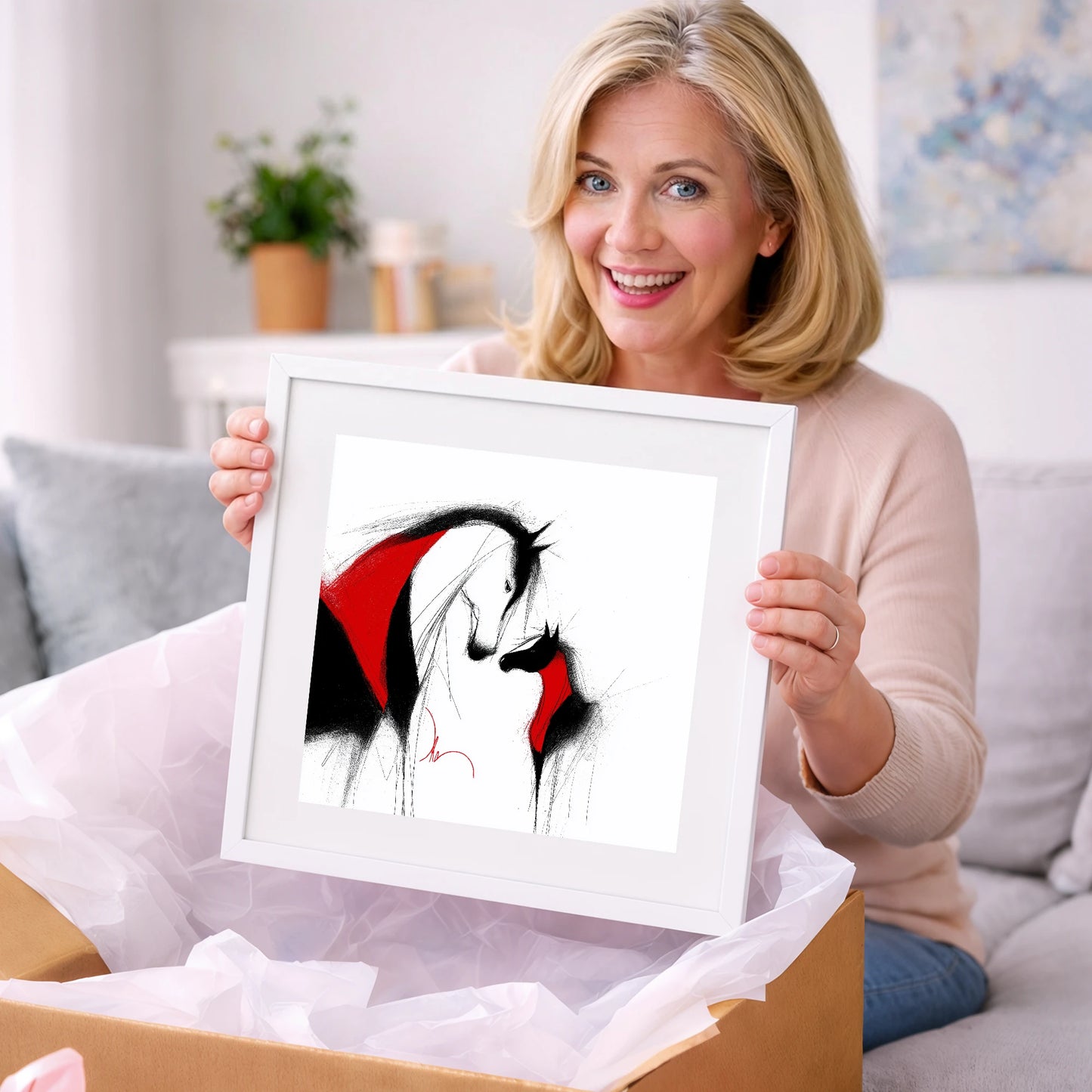 Crimson Bond - mare & foal art gift idea for horse lovers