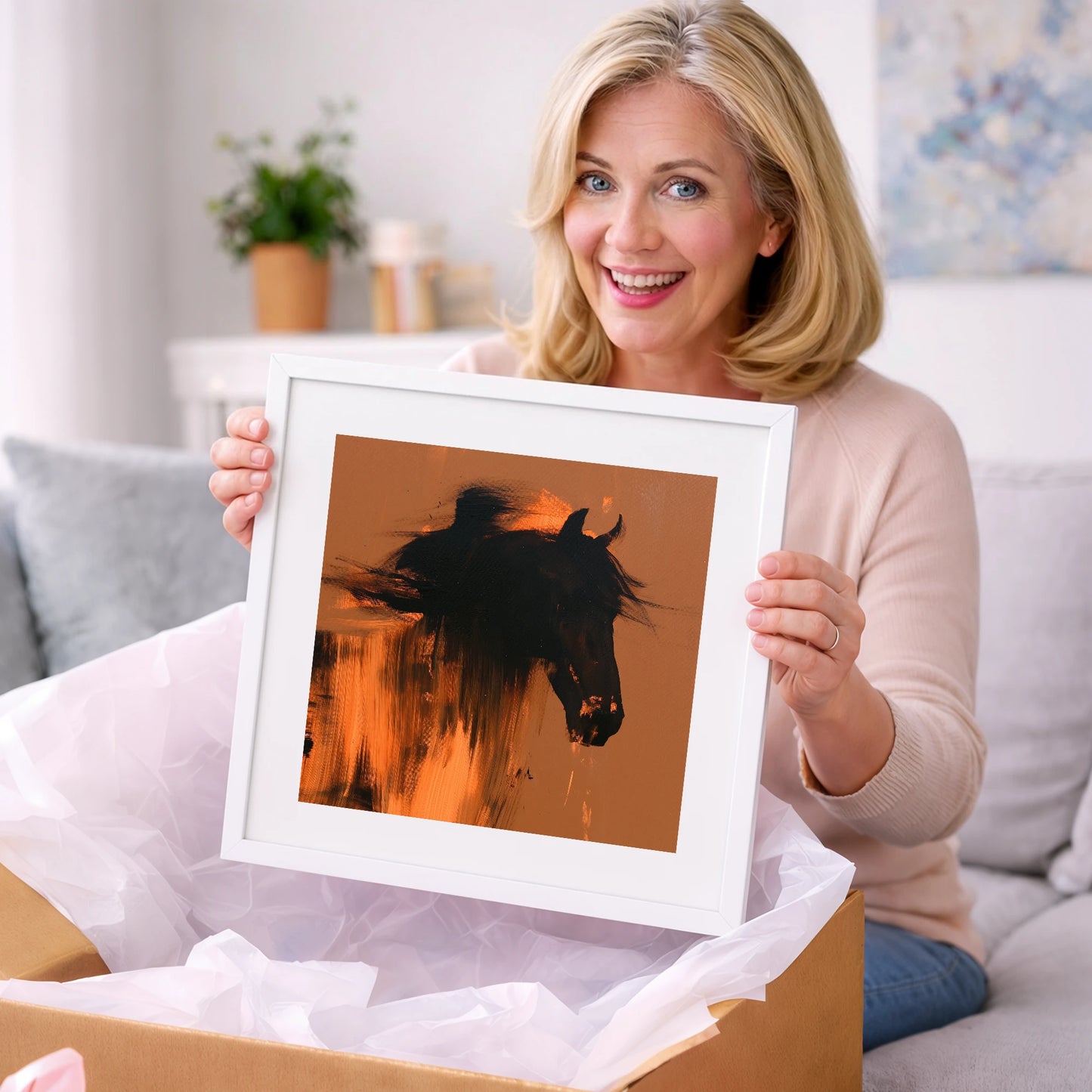 Black Horse Silhouette on Amber - horse breed art gift idea for horse lovers
