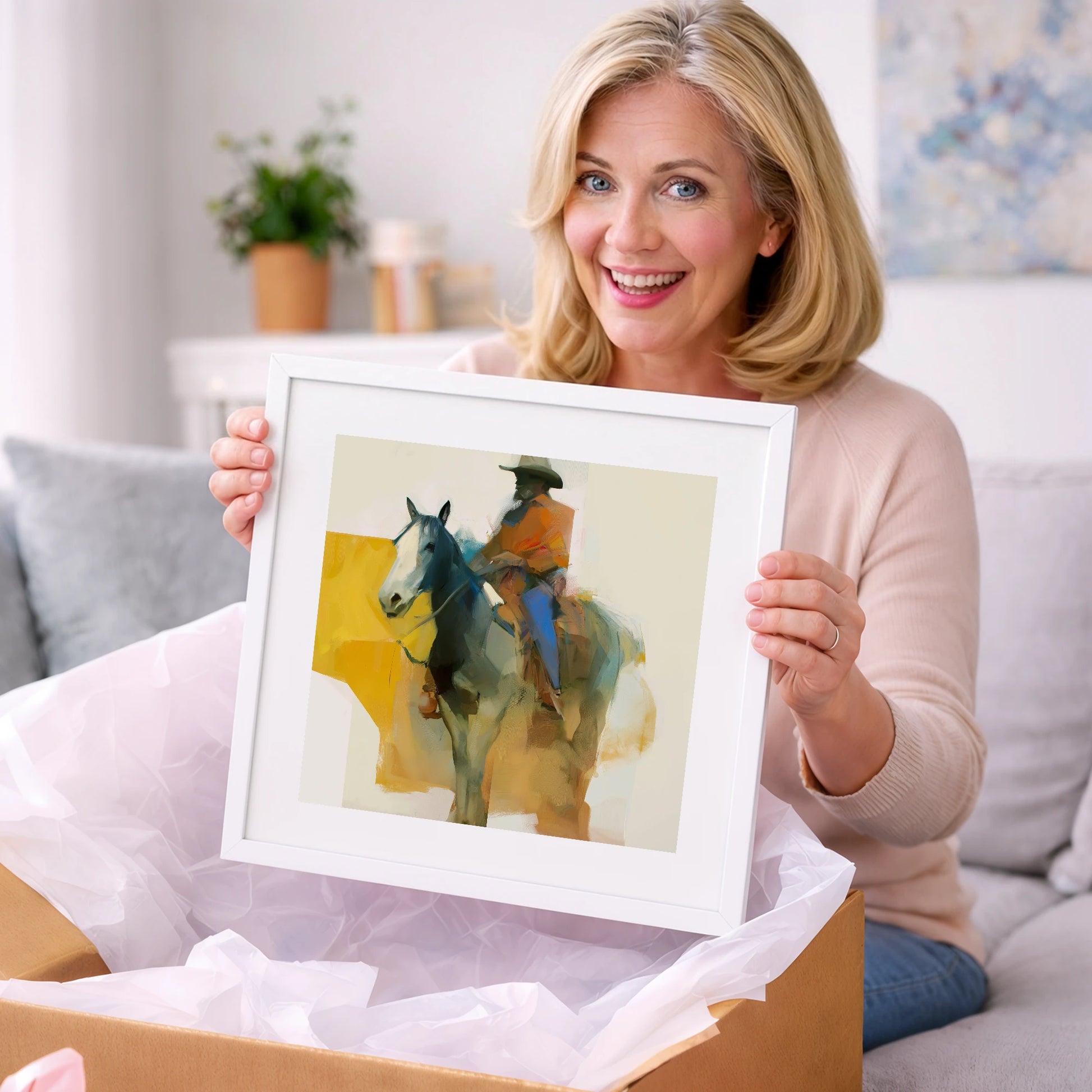 Golden Hour Cowboy - western horse art gift idea for horse lovers