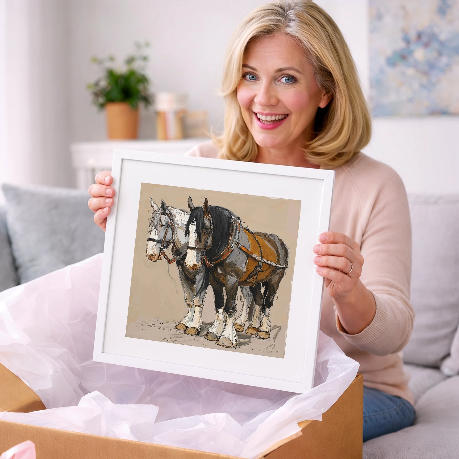 Gentle Giants in Harness - horse breed art gift idea for horse lovers