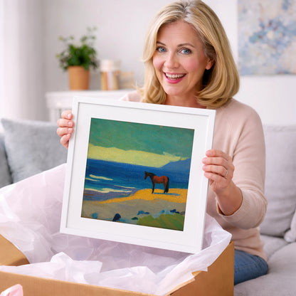 Azure Shoreline Stillness - horse landscape art gift idea for horse lovers