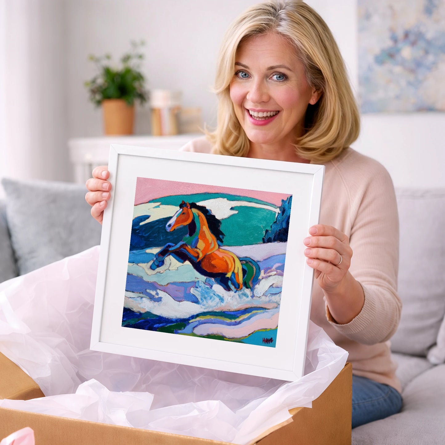 Vivid Coastal Leap - beach horse art gift idea for horse lovers