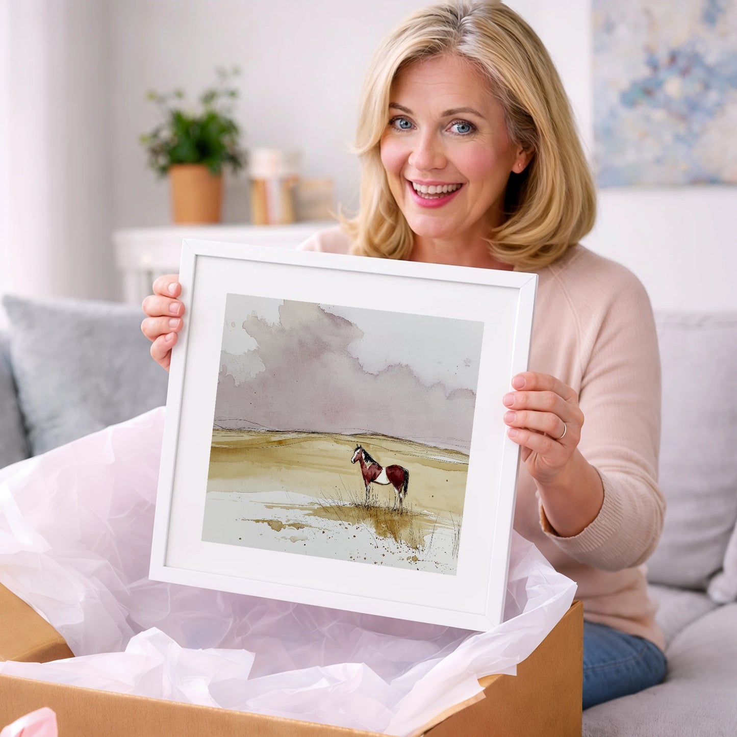Ochre Horizons - horse landscape art gift idea for horse lovers