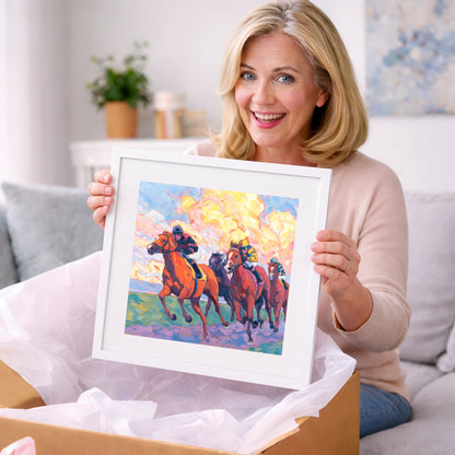 Thundering Sunset - racing horse art gift idea for horse lovers