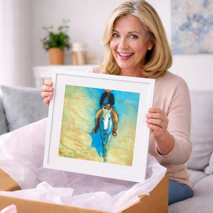 The Blue Trail Rider - western horse art gift idea for horse lovers