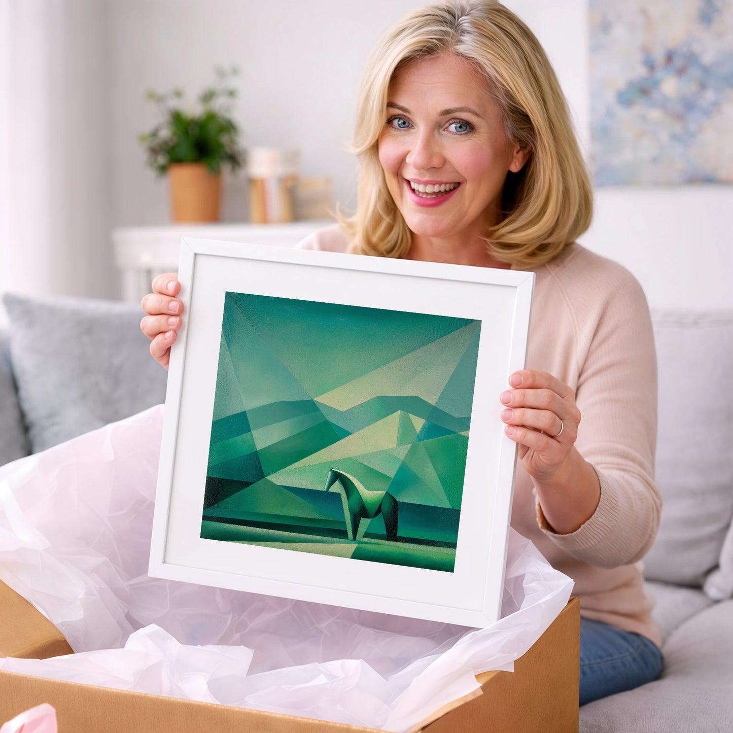 Emerald Equine Geometry - horse landscape art gift idea for horse lovers