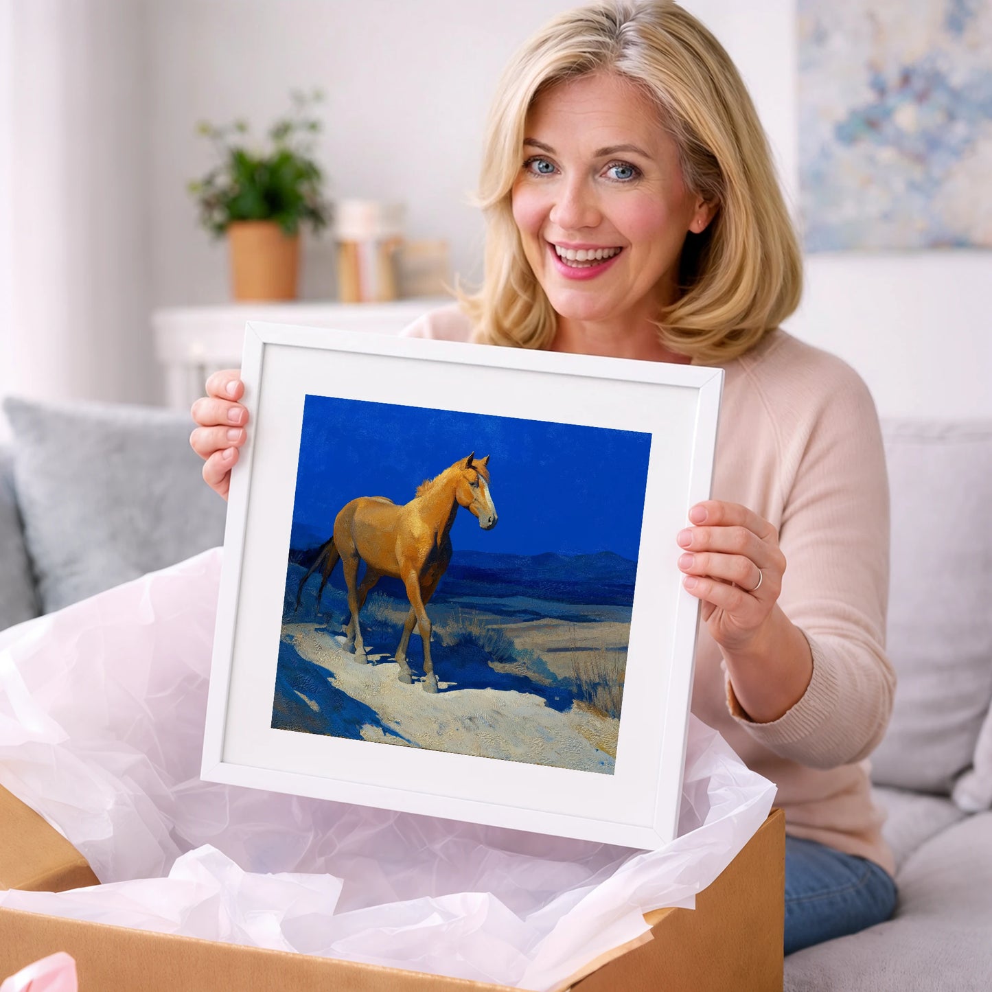 Sunlit Chestnut Stride - horse landscape art gift idea for horse lovers