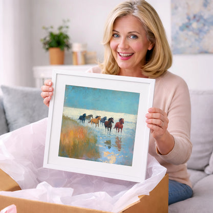 Through the Shallows - wild horses art gift idea for horse lovers