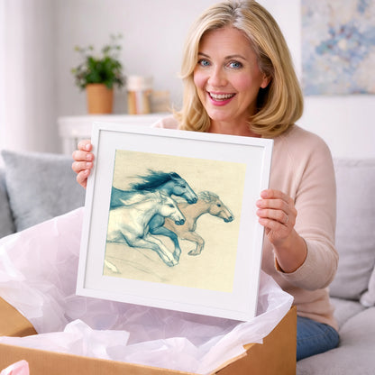 Azure Equine Trio - wild horses art gift idea for horse lovers