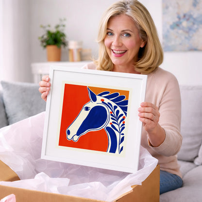 Bold Cobalt Equine Motif - horse portrait art gift idea for horse lovers