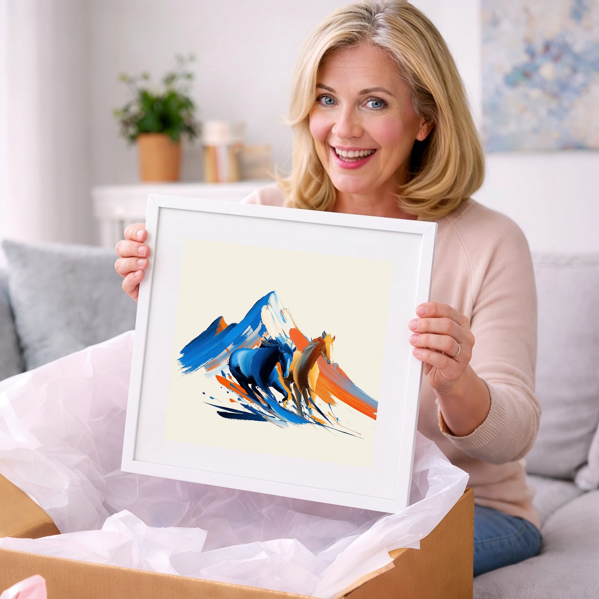 Vivid Mountain Strides - horse landscape art gift idea for horse lovers