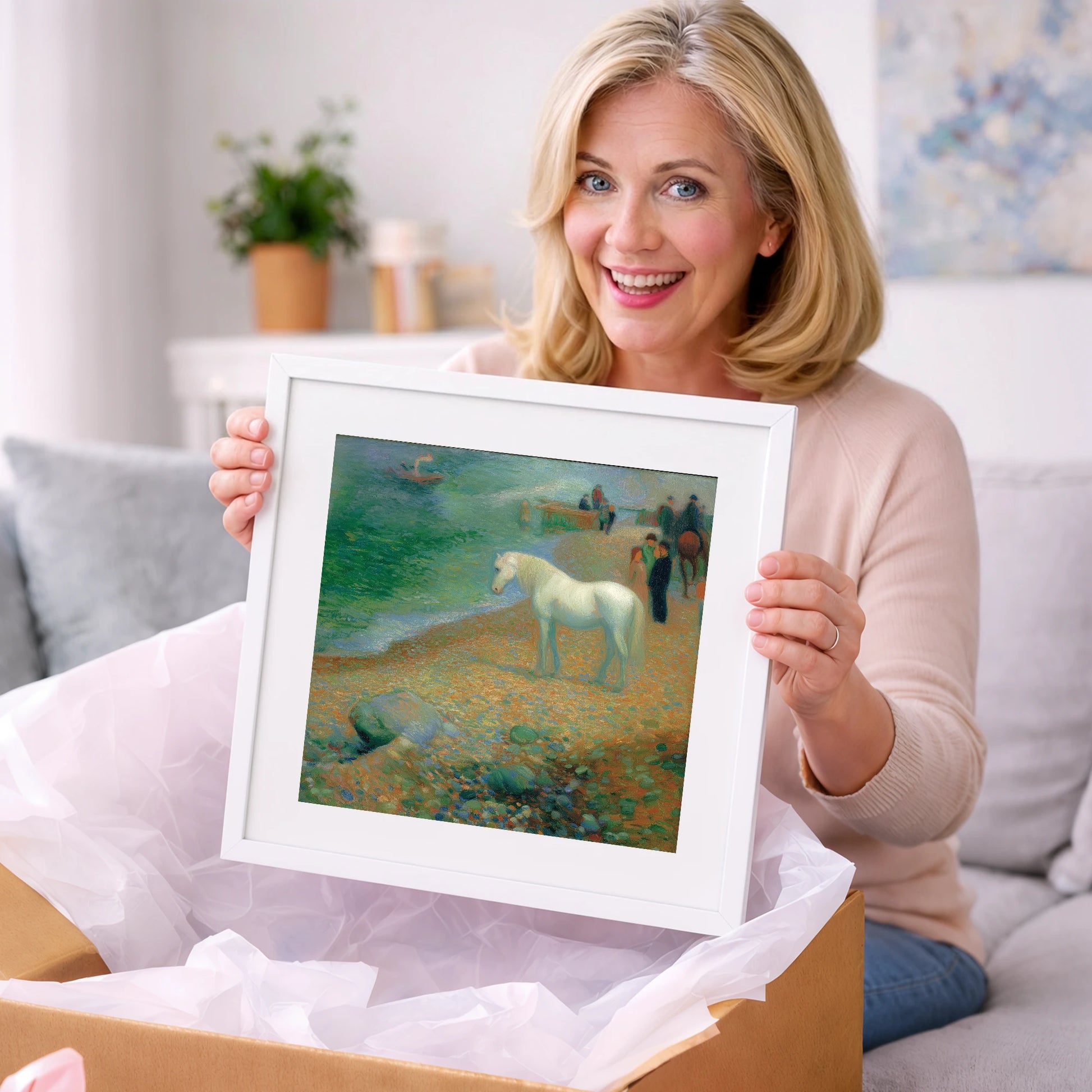 Luminous Shoreline Solitude - horse landscape art gift idea for horse lovers