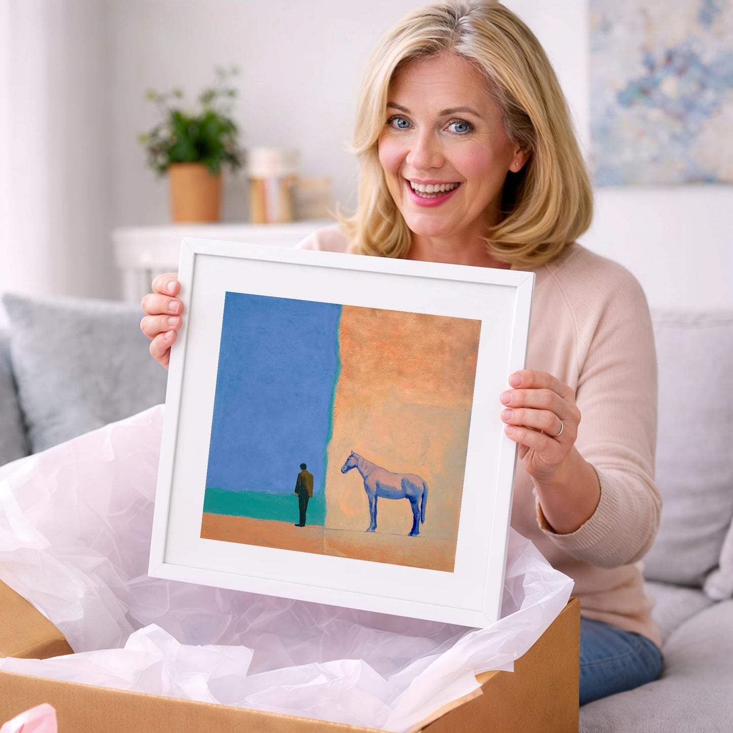 Between Blue and Sand - horse & rider art gift idea for horse lovers