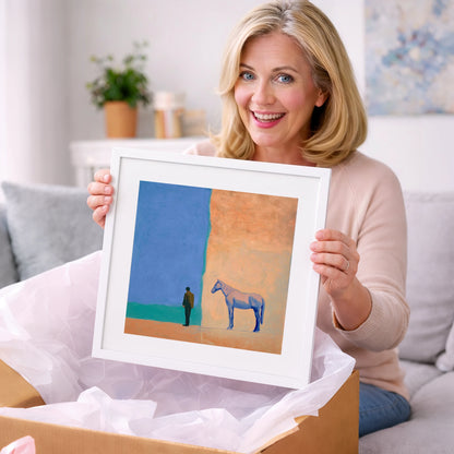 Between Blue and Sand - horse & rider art gift idea for horse lovers