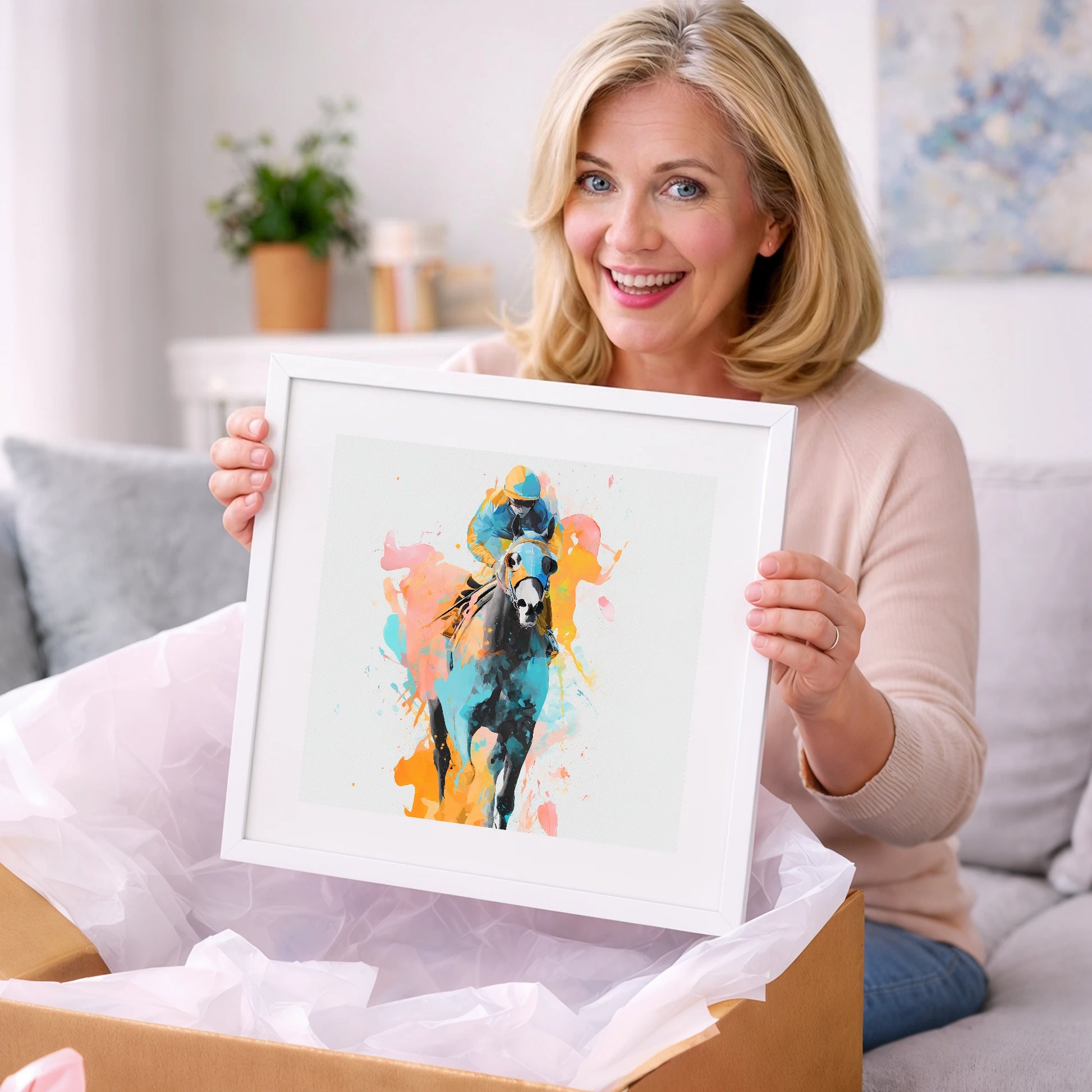 Vibrant Front Runner - racing horse art gift idea for horse lovers