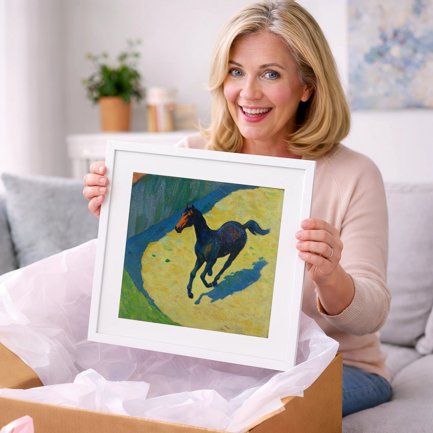 Cobalt Shadow Gallop - racing horse art gift idea for horse lovers
