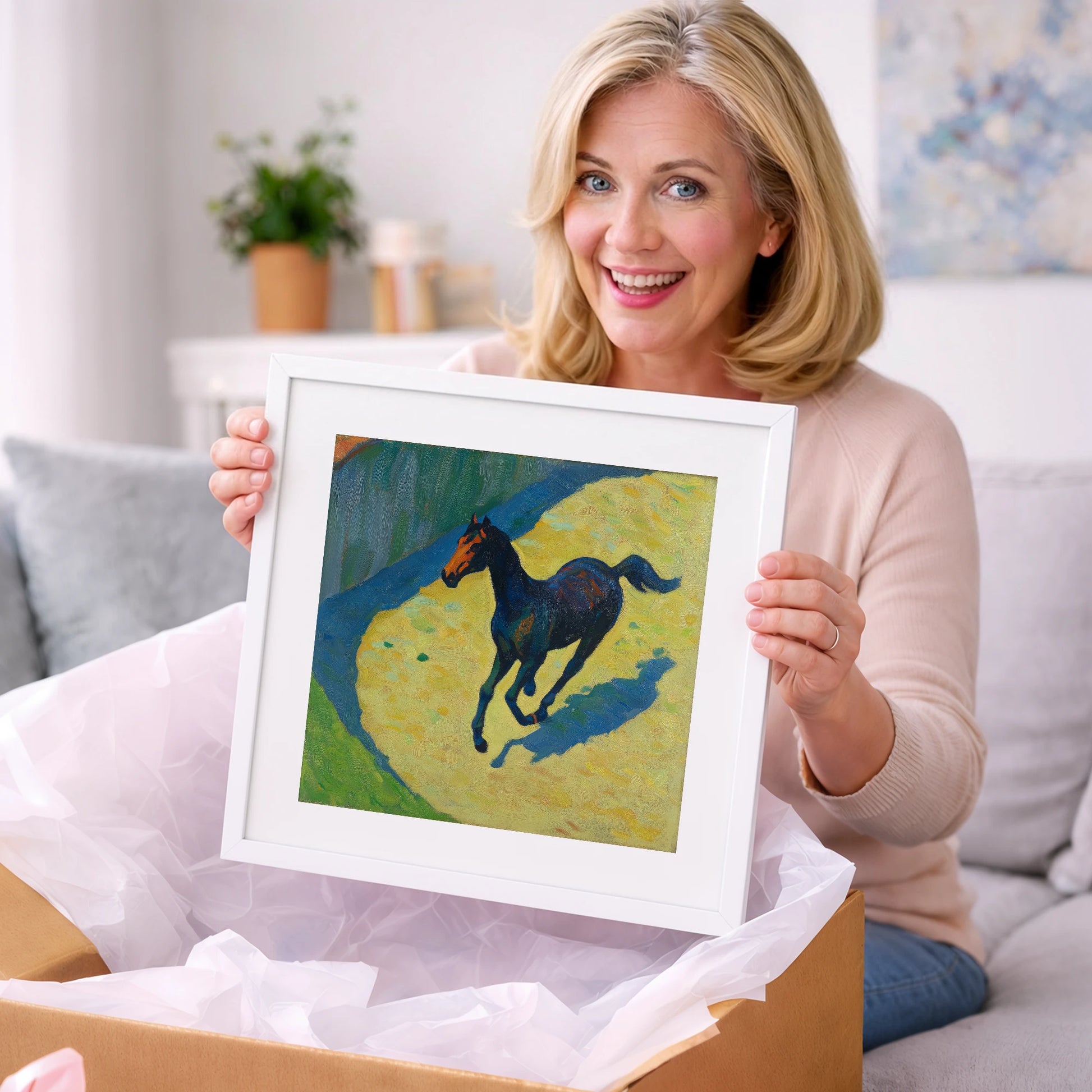 Cobalt Shadow Gallop - racing horse art gift idea for horse lovers
