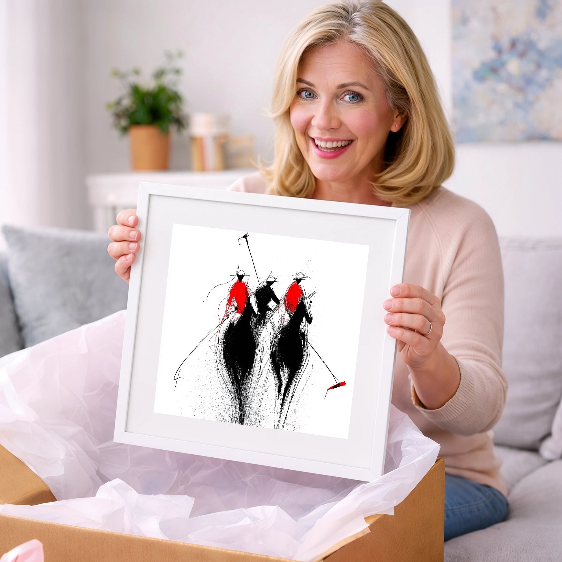 The Crimson Charge - polo horse art gift idea for horse lovers