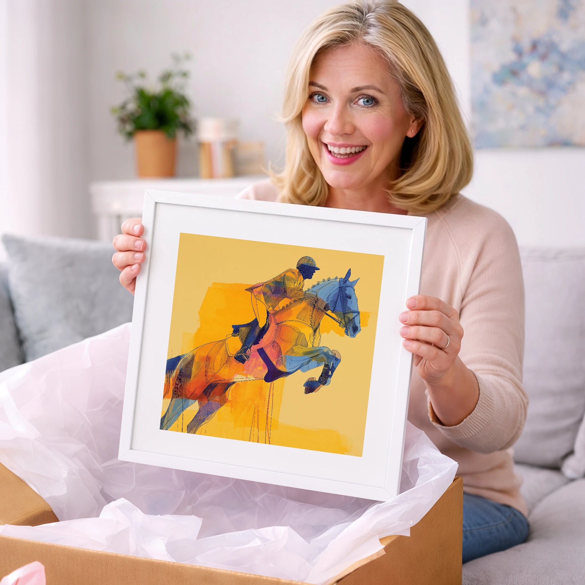 Vibrant Showjumping Flight - show jumping horse art gift idea for horse lovers
