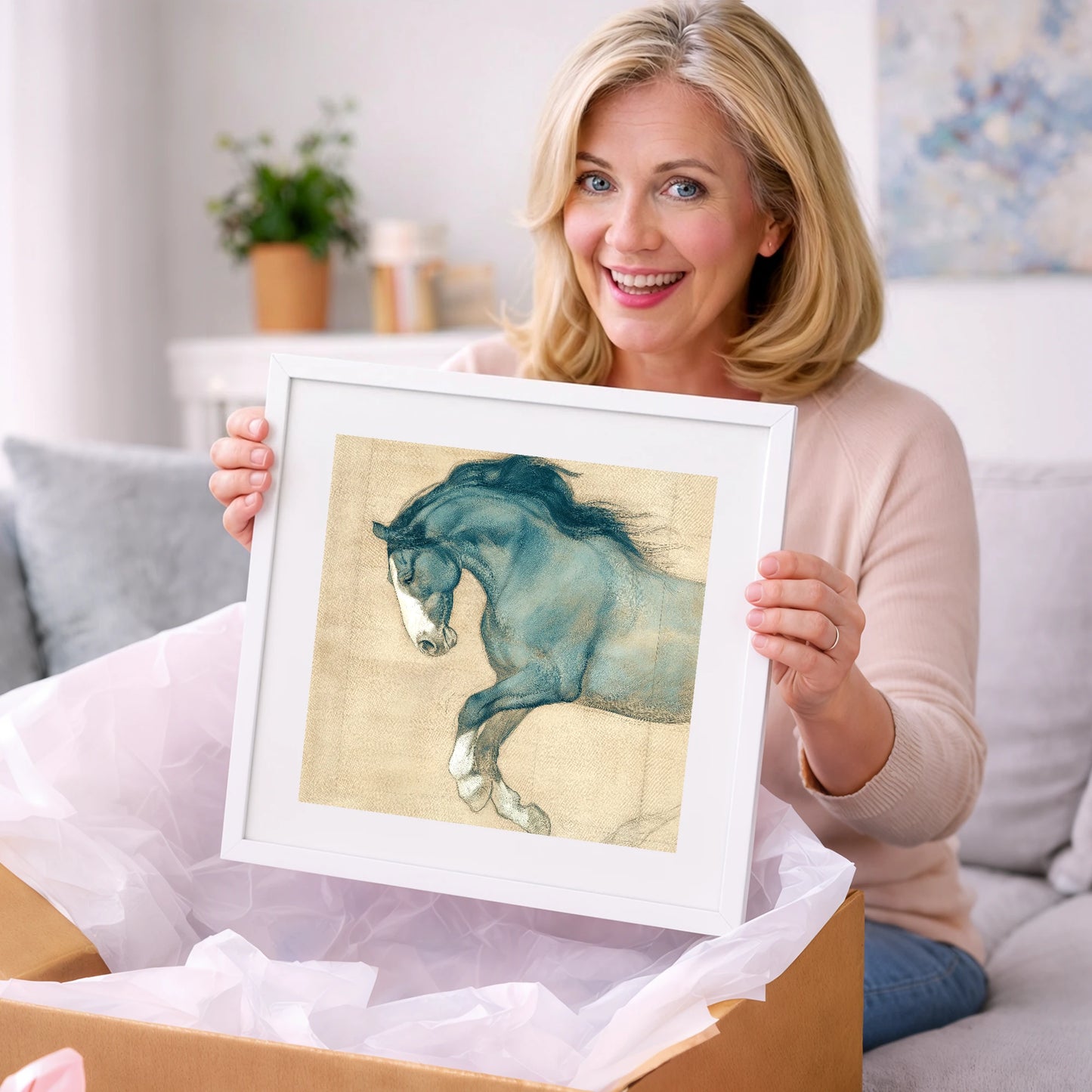 Study in Teal - horse portrait art gift idea for horse lovers