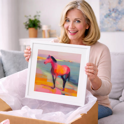 Vivid Shoreline Sentinel - horse landscape art gift idea for horse lovers